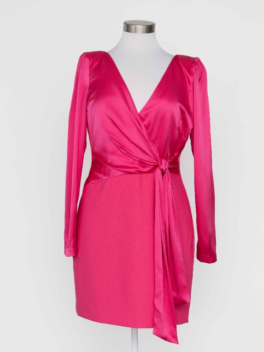 Cinq a Sept- Layne Pink Satin Faux Wrap Mini Dress